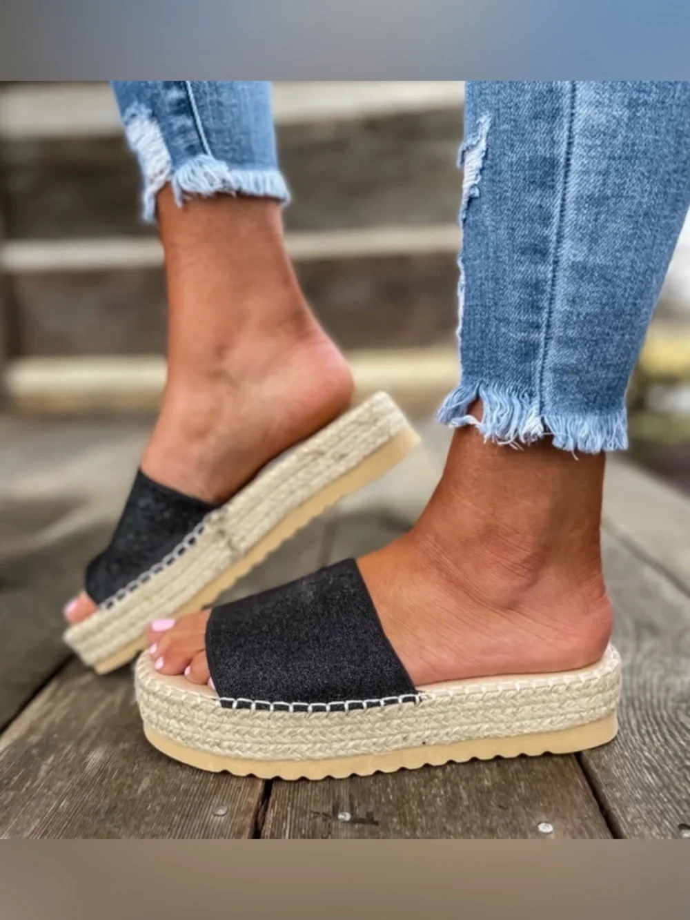 Matisse Black Slide Platform Espadrille